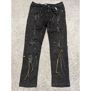PANYC Kids Black Paint Splatter Distressed Jeans Size 7